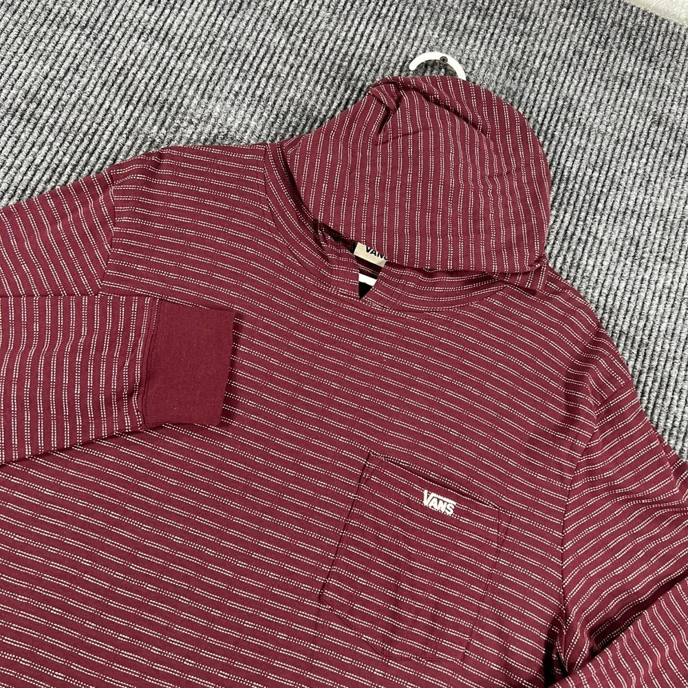 Vans Shirt Mens Medium Red Striped Long Sleeve Hooded Casual Comfort Outdoor